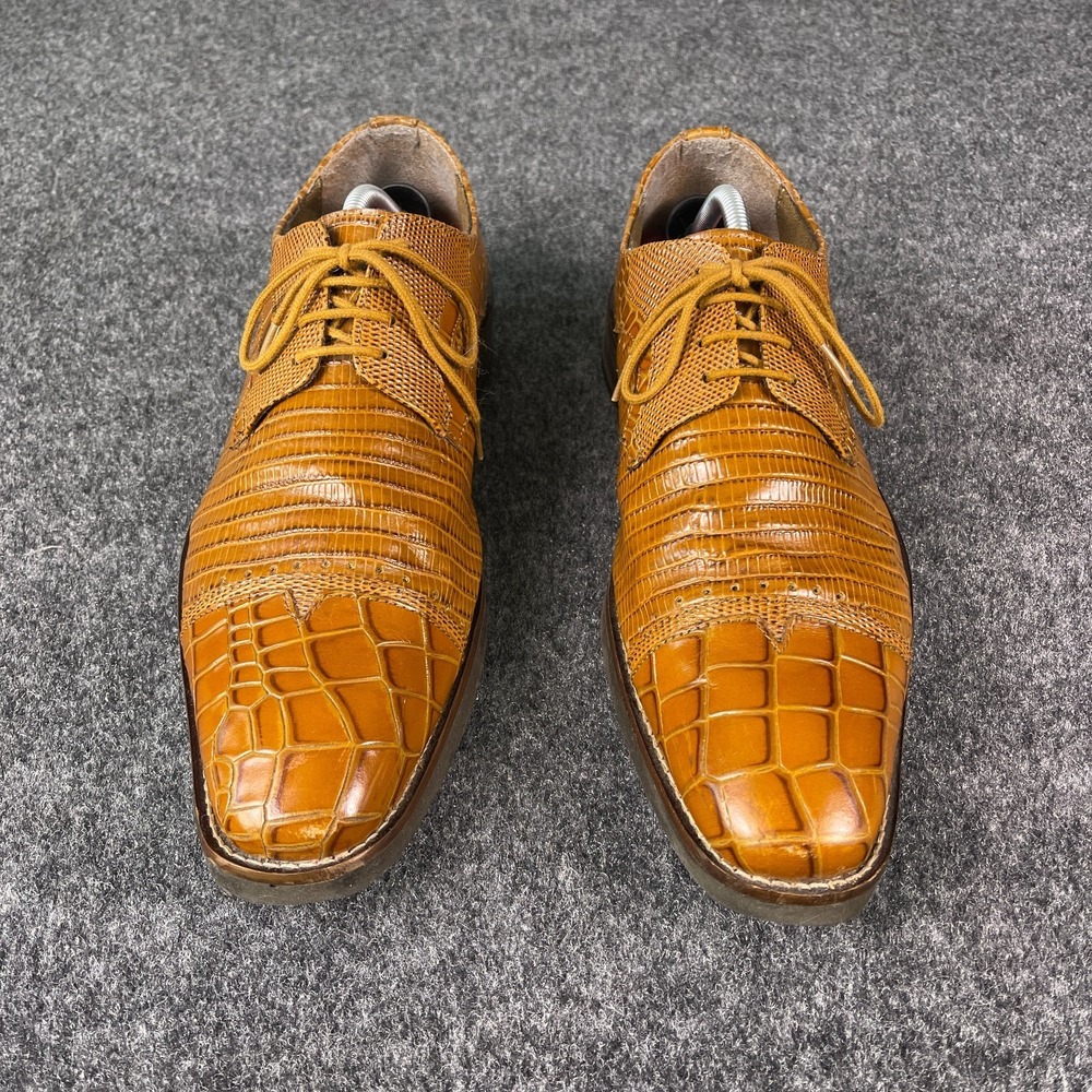 Stacy Adams Mens Shoes 11 Brown Crocodile Embossed Square Toe Lace Up Dress - Picture 5 of 9